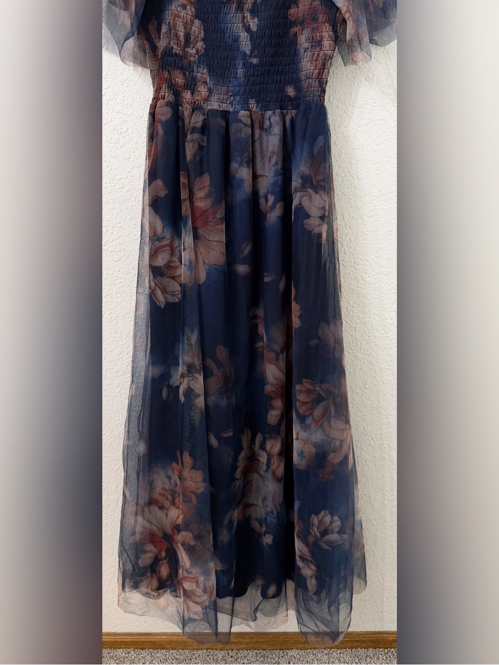 Baltic Born Navy Floral Maxi Dress with Sheer Puff Sleeves - Picture 4 of 12